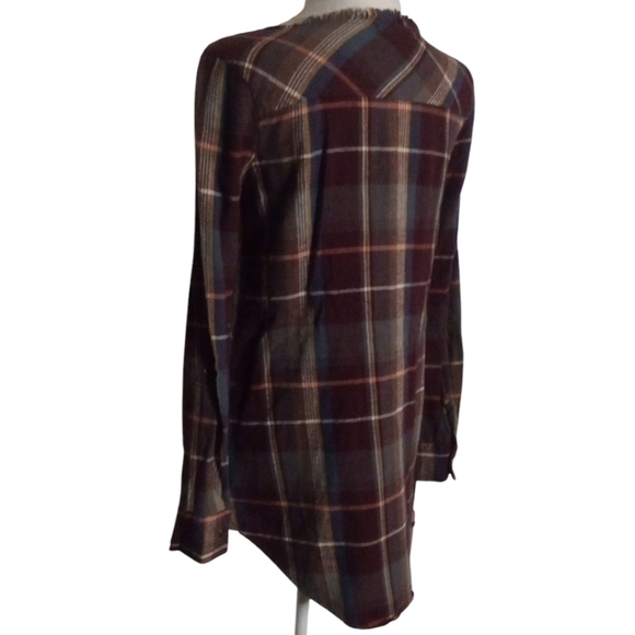 Gilded Interest Open Lace Front Detail Plaid Flannel Top Button Up Size XS - Picture 6 of 9